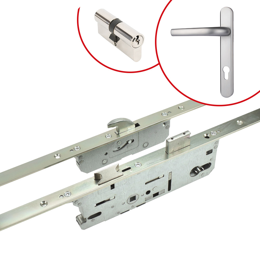 Fuhr 2 Hook Door Lock, 45BS, 44mm Latch 40-40 Cylinder, Alpine Satin Chrome